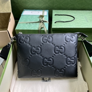 原单古奇女士斜挎超级双G中号邮差包Gucci 696009 AABY7 1000黑